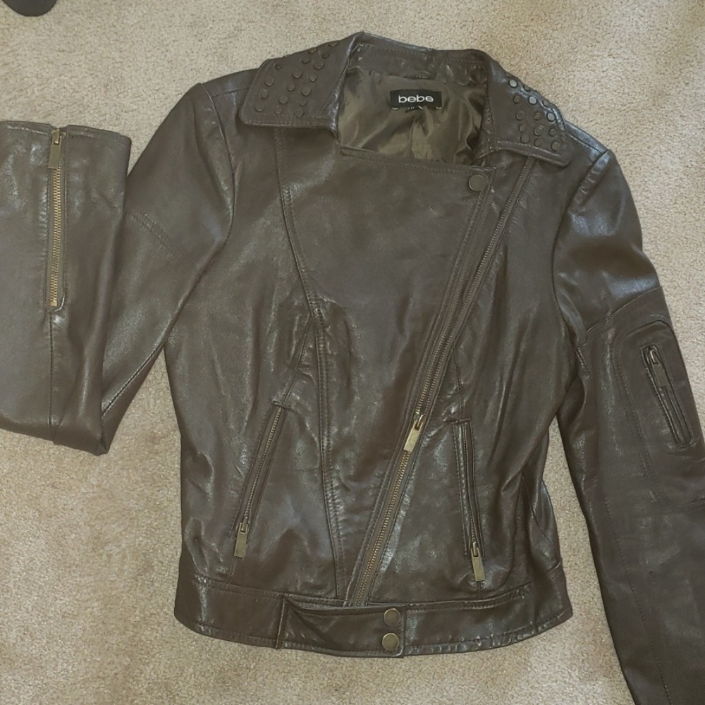 BEBE real leather dark moto jacket size Sm… - Picture 2 of 8